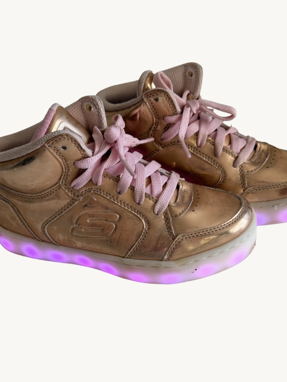 Skechers Energy Lights Rose Gold LED Light Up High Top Sneakers Girls Size 2